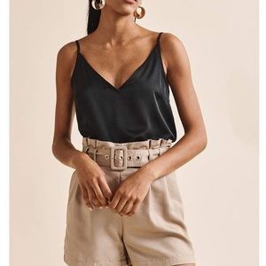 DYNAMITE Satin Top Silk Tank Top Shirt Black Camisole